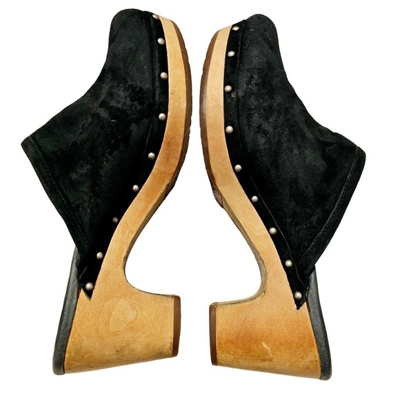 UGG Shoes - UGG black Suede Sz.9. UK7.5. ER.40. Mules. Wooden Heals. Slipon. Comfy. Leather